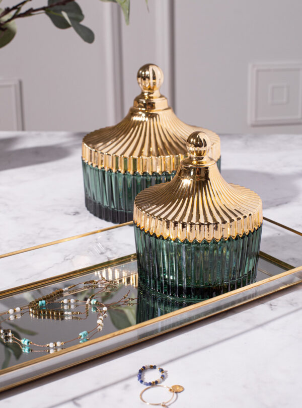 Glasskrukke Green/Gold sett, 2pcs